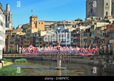 San Agustin Brücke in Girona, Katalonien, Spanien Stockfoto