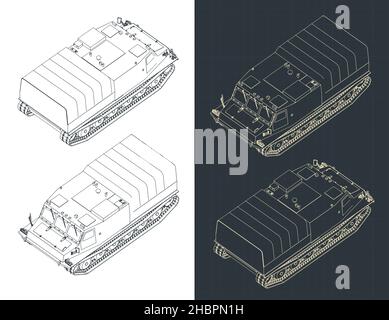 Stilisierte Vektordarstellung isometrischer Blaupausen von Geländefahrzeugen Stock Vektor