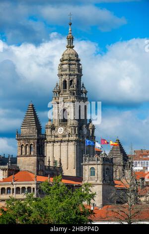 Kathedrale von Santiago de Compostela in Praza do Obradoiro Santiago de Compostela A Coruña, Spanien. Stockfoto