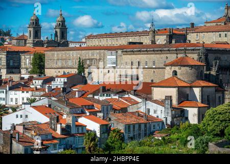 Altstadt und Kathedrale von Santiago de Compostela in Praza do Obradoiro Santiago de Compostela A Coruña, Spanien. Stockfoto