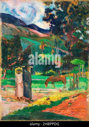 Tahitian Landscape (1892) von Paul Gauguin. Stockfoto