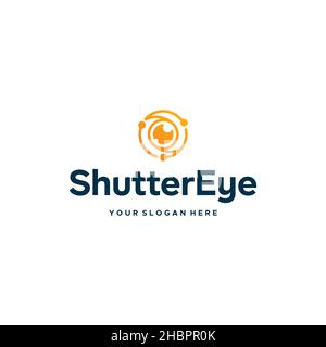 Minimalistisches Logo der ShutterEye-Kamera mit Objektiv Stock Vektor
