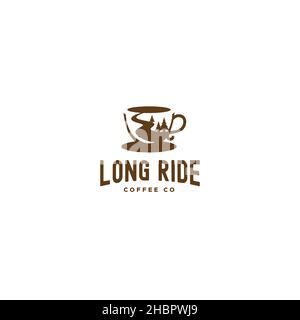 Minimalistisches Silhouette Long Ride Coffee Logo Design Stock Vektor