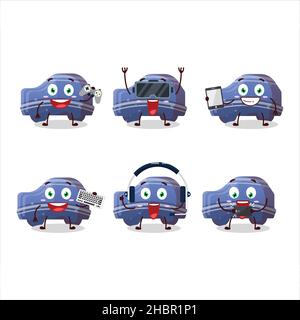 Blue Car Gummy Süßigkeiten Cartoon-Figur spielen Spiele mit verschiedenen niedlichen Emoticons. Vektorgrafik Stock Vektor