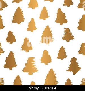 Elegantes Gold Pine Weihnachtsbaum Nahtloses Muster auf weißem Hintergrund Stock Vektor