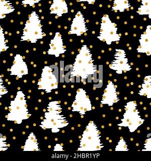 Elegantes Weihnachtsbaum Endloses Musterdesign auf schwarzem Hintergrund Stock Vektor