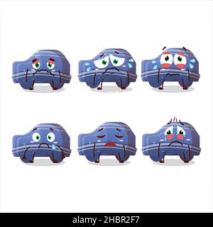 Blue Car Gummy Süßigkeiten Cartoon-Figur mit trauriger Ausdruck. Vektorgrafik Stock Vektor
