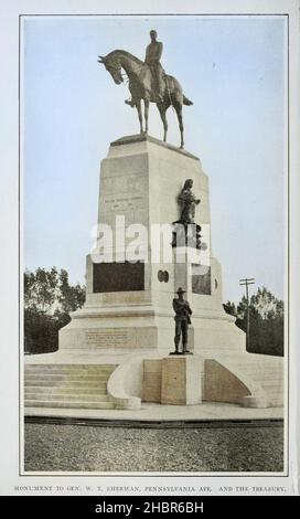 DENKMAL FÜR GEN. W. T. SHERMAN, PENNSYLVANIA AVE UND DAS FINANZMINISTERIUM [William Tecumseh Sherman (1820–1891), American Civil war General] aus dem „Washington, ein Stadtführer“, stellten für die Delegierten der siebten Sitzung des Internationalen Eisenbahnkongresses vom 3. Bis 4. Mai 1905 bereit Stockfoto