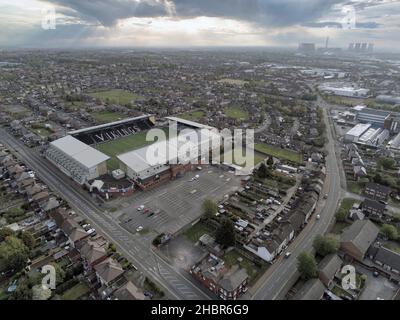 WIDNES, VEREINIGTES KÖNIGREICH - 26. Jan 2021: Die Luftaufnahme des DCBL-Stadions. Widnes, Heshire, England. Stockfoto