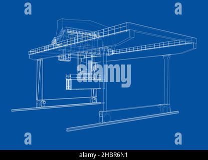 Umriss des Portalbehälters auf der Schiene Stockfoto