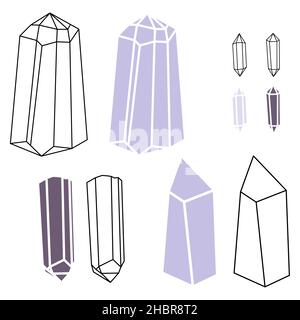 Hipster Kristall Umriss und Silhouette Vektor Illustration minimalistischen Icon set. Lineares Zeichen eines Schatzjuwels. Mineral, Diamant, Quarz Einfache Symbole iso Stock Vektor