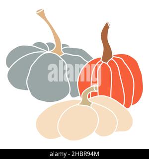 Kürbis Symbol Vektor Illustration Set. Herbst Halloween oder Thanksgiving Kürbis Symbol in flachem Design, Umriss Silhouette isoliert auf weißem Hintergrund Stock Vektor