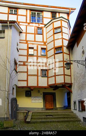 Fachwerkhaus in Chur Altstadt. Kanton Graubünden (Graubünden), Schweiz. Stockfoto