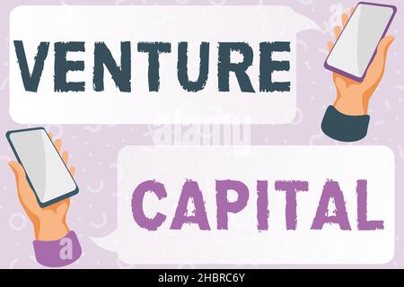 Schild mit Venture Capital. Wort für die Finanzierung, die von Unternehmen kleinen Frühphasenunternehmen bereitgestellt wird Abstract Typing Scientific Articles, Creating and Stockfoto