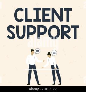 Schreiben mit Text Client Support. Unternehmensüberblick konzentriert sich darauf, Kunden bei der Nutzung von Produkten und Dienstleistungen zu unterstützen -42698 Stockfoto