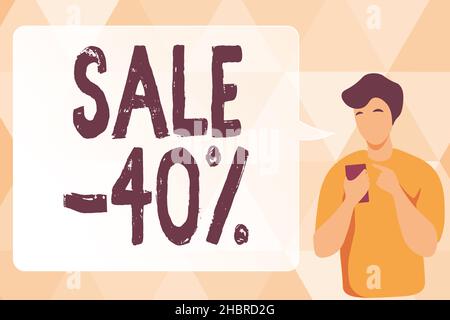 Schreiben Anzeige Text Verkauf 40 Prozent. Geschäftskonzept Ein Promo-Preis für einen Artikel zu 40 Prozent Markdown man Illustration using Mobile and Displaying Stockfoto