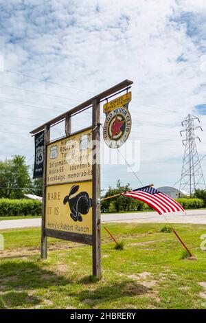 schild an der Henrys Rabbit Ranch, Historic Old Route 66, Staunton, IL, USA Stockfoto