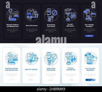 Tipps für den Tag Start Nacht und Tag Modus Onboarding mobile App Bildschirm Stock Vektor