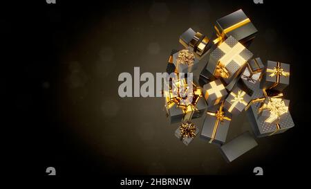 Beleuchtung Gruppe von Geschenken für Cyber-montag Give-away auf dunkel bg - abstrakt 3D Illustration Stockfoto