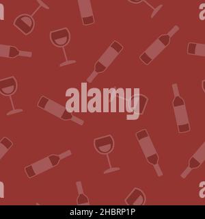 Weinmuster. Vektor nahtlose Muster oder Hintergrund mit Flaschen und Gläser Wein Stock Vektor