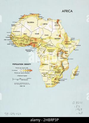 Karte der Bevölkerungsdichte in Afrika ca. 1969 Stockfoto