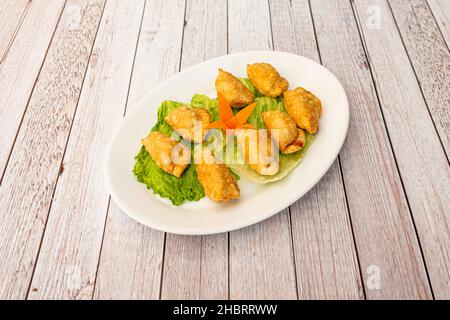 Ein Jiaozi und auch als Mandu bekannt, ist eine Art von Knödel oder Ravioli typisch für die chinesische Küche sehr beliebt in China, Japan und Korea, sowie Outsi Stockfoto