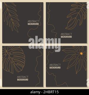 Satz von vier quadratischen abstrakten botanischen Karten, Vektorgrafik Stock Vektor