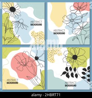 Satz von vier quadratischen abstrakten botanischen Karten, Vektorgrafik Stock Vektor