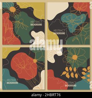 Satz von vier quadratischen abstrakten botanischen Karten, Vektorgrafik Stock Vektor