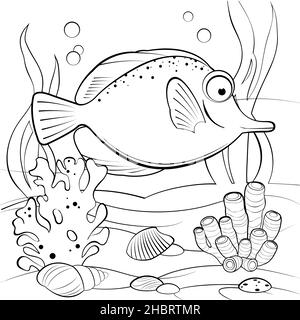 Unterwasserszene mit tropischen Fischen und Korallen Stock Vektor