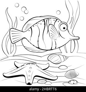 Unterwasserszene mit tropischen Fischen und Korallen Stock Vektor