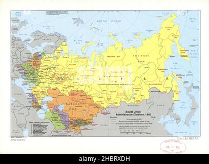 1980s Verwaltungsdivisionen der Sowjetunion Karte ca. 1983 Stockfoto