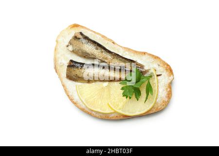 Köstliches Sandwich mit Sprossen isoliert auf weißem Hintergrund Stockfoto