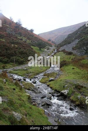 Carding Mill Valley, Shropshire im Winter. Stockfoto