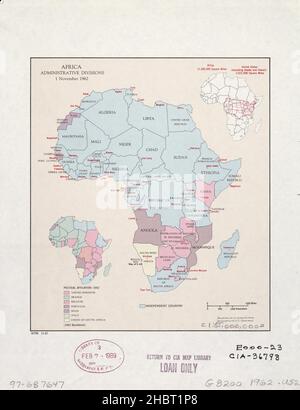 Afrika Karte der Verwaltungseinheiten ca. 1962 Stockfoto