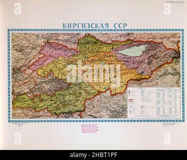 Atlas der sowjetischen Verwaltungskarten: Karte von Krygyzstan (russische Sprache) ca. 1960 Stockfoto