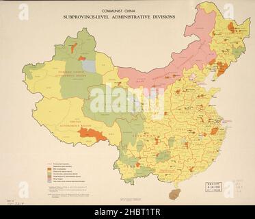 Karte des kommunistischen China, Verwaltungseinheiten auf Unterprovinz-Ebene ca. 1969 Stockfoto