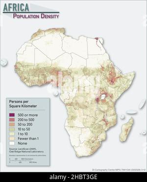 2012 Karte der Bevölkerungsdichte in Afrika Stockfoto