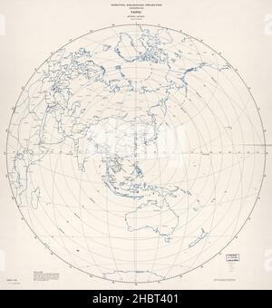 Azimutale äquivalentferne Projektionskarte zentriert auf Taipei Taiwan ca. 1968 Stockfoto