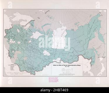 Atlas der sowjetischen Verwaltungskarten - Karte von Russland (in russischer Sprache) ca. 1960 Stockfoto