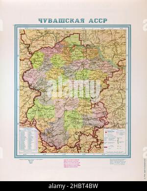 Atlas der sowjetischen Verwaltungskarten: Tschuwashkaya ASSR-Karte (Republik Tschuwaschien) ca. 1960 Stockfoto