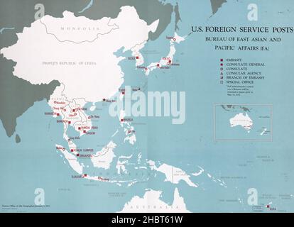 Karte von US-Außendienststellen, Bureau of Ostasian and Pacific Affairs Ca. 1972 Stockfoto