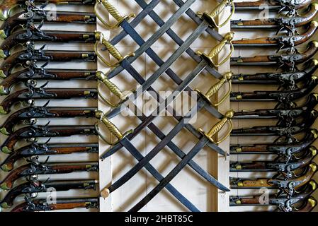 Waffen im Culzean Castle in der Nähe von Maybole in Ayrshire Schottland, Vereinigtes Königreich - 22nd. Juli 2021 Stockfoto