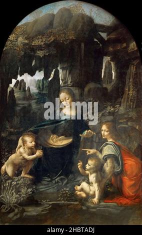 La Vergine delle rocce - 1483 86 - Öl auf Holz trasportato su tela 199 x 122 cm - Da Vinci Leonardo Stockfoto