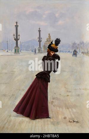 Béraud Jean - Privatsammlung - Jeune femme, Place de la Concorde- unbekanntes Datum - Öl auf Holz 54,9 x 37,8 cm - Stockfoto