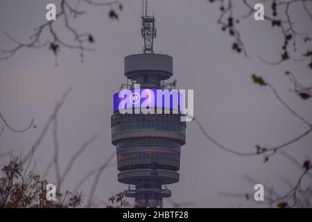BT Tower, Blick über den Tag. London, Großbritannien 21. Dezember 2021. Stockfoto