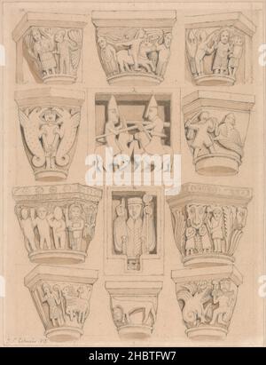 John Sell Cotman - Capitals und A & B Bas-Reliefs in der Abbey Church of Saint Georges de Bocherville, in der Nähe von Rouen,... Stockfoto