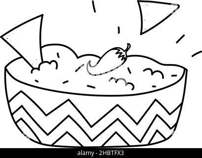 Mexikanische Nachos mit Käse und Paprika. Nachos Day Poster. Mexikanische Mais-Chips Nachos mit Salsa Dip. Vektordarstellung im Doodle-Stil isoliert. Dra Stock Vektor