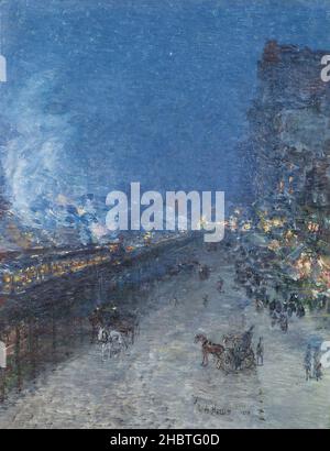 Hassam Childe - Privatsammlung - The El, New York - Sixth Avenue El-Nocturne - 1894 - Öl auf Leinwand 46,4 x 36,2 cm Stockfoto