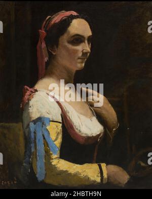 Italienische Frau oder Frau mit gelben Ärmeln - L'Italienne - 1870c. - Öl auf Leinwand 73 x 59 cm - Corot Jean-Baptiste-Camille Stockfoto